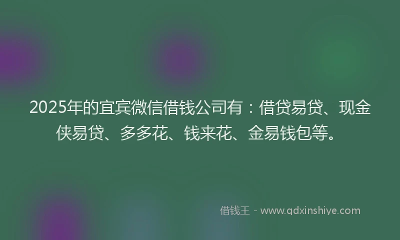 2025年的宜宾微信借钱公司有：借贷易贷、现金侠易贷、多多花、钱来花、金易钱包等。