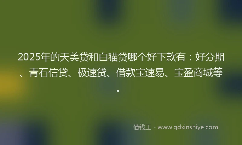 2025年的天美贷和白猫贷哪个好下款有：好分期、青石信贷、极速贷、借款宝速易、宝盈商城等。