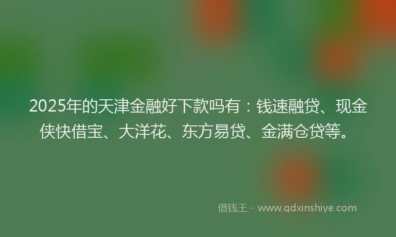 2025年的天津金融好下款吗有：钱速融贷、现金侠快借宝、大洋花、东方易贷、金满仓贷等。