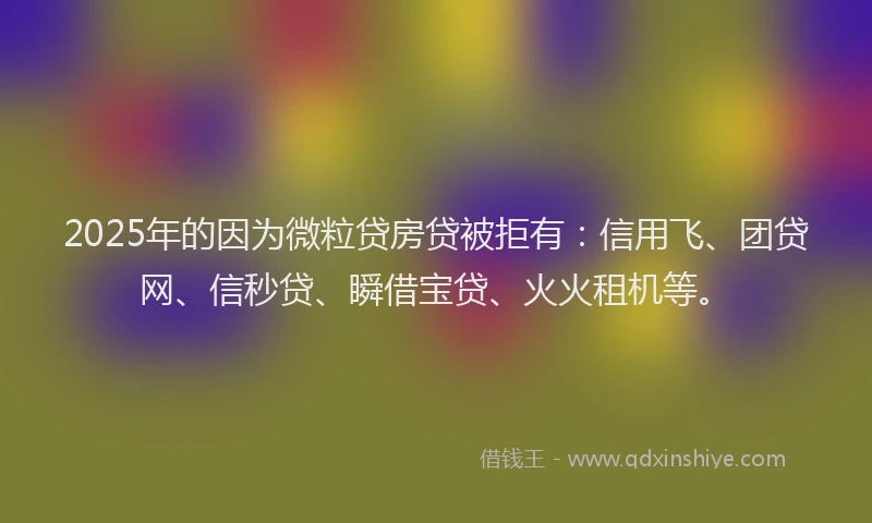 2025年的因为微粒贷房贷被拒有：信用飞、团贷网、信秒贷、瞬借宝贷、火火租机等。