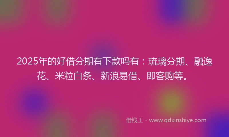 2025年的好借分期有下款吗有：琉璃分期、融逸花、米粒白条、新浪易借、即客购等。