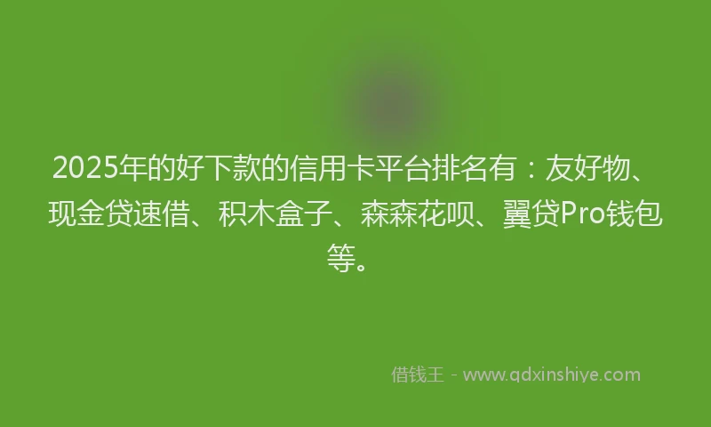 2025年的好下款的信用卡平台排名有：友好物、现金贷速借、积木盒子、森森花呗、翼贷Pro钱包等。
