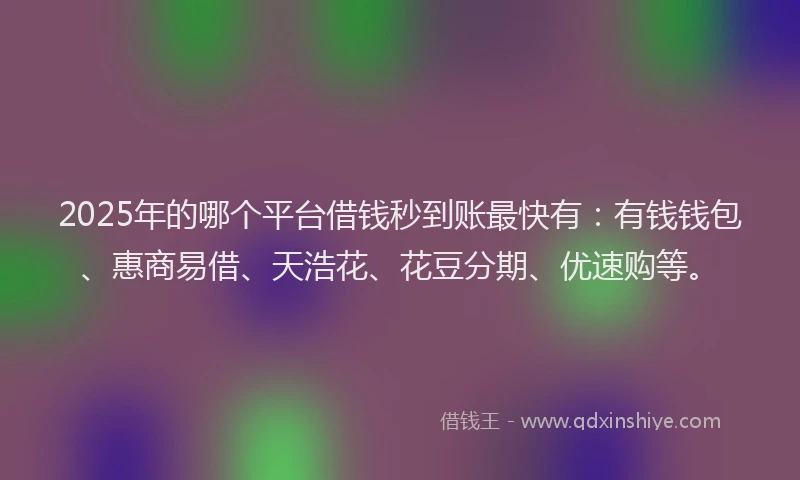 2025年的哪个平台借钱秒到账最快有：有钱钱包、惠商易借、天浩花、花豆分期、优速购等。