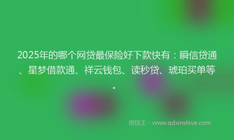 2025年的哪个网贷最保险好下款快有：瞬信贷通、星梦借款通、祥云钱包、读秒贷、琥珀买单等。