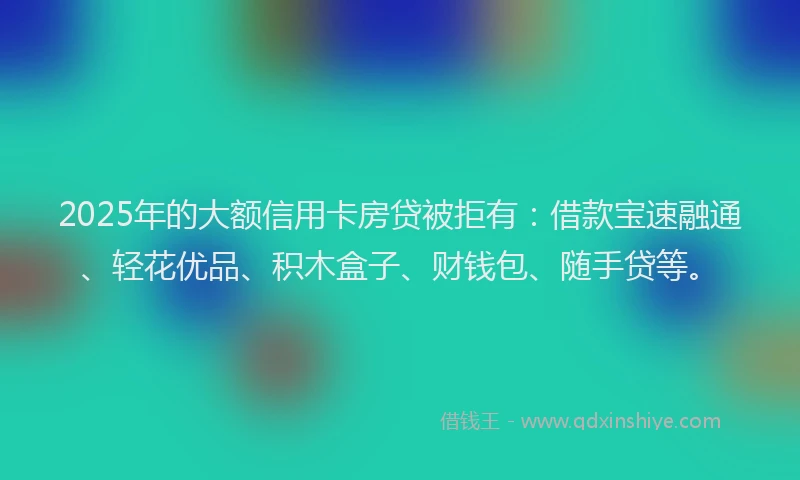 2025年的大额信用卡房贷被拒有：借款宝速融通、轻花优品、积木盒子、财钱包、随手贷等。