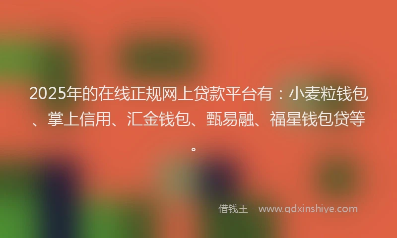 2025年的在线正规网上贷款平台有：小麦粒钱包、掌上信用、汇金钱包、甄易融、福星钱包贷等。