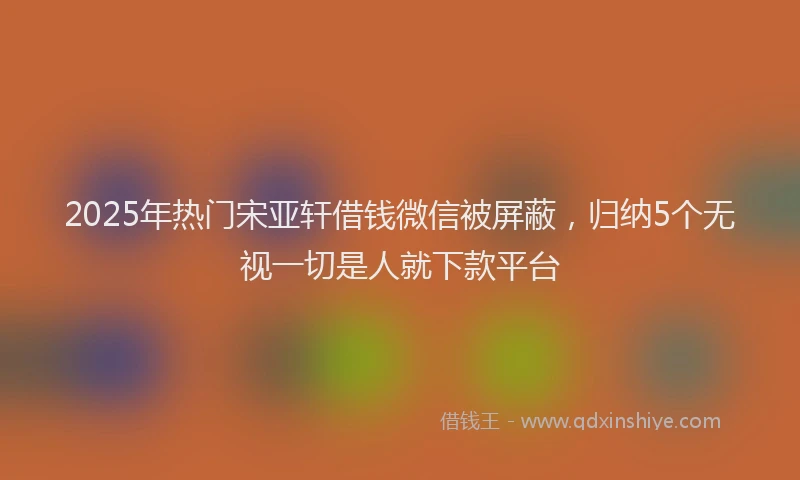 2025年热门宋亚轩借钱微信被屏蔽，归纳5个无视一切是人就下款平台