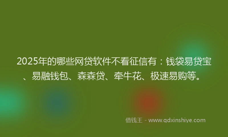 2025年的哪些网贷软件不看征信有：钱袋易贷宝、易融钱包、森森贷、牵牛花、极速易购等。