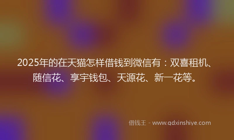 2025年的在天猫怎样借钱到微信有：双喜租机、随信花、享宇钱包、天源花、新一花等。