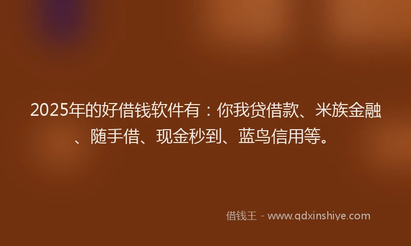 2025年的好借钱软件有：你我贷借款、米族金融、随手借、现金秒到、蓝鸟信用等。