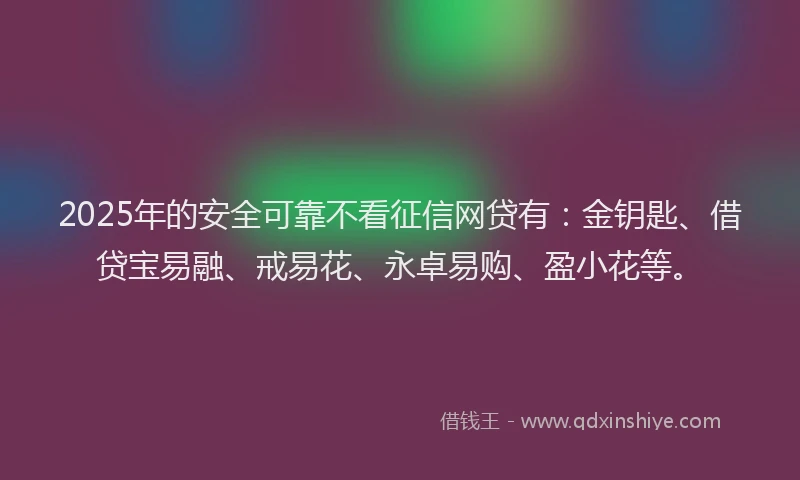 2025年的安全可靠不看征信网贷有：金钥匙、借贷宝易融、戒易花、永卓易购、盈小花等。
