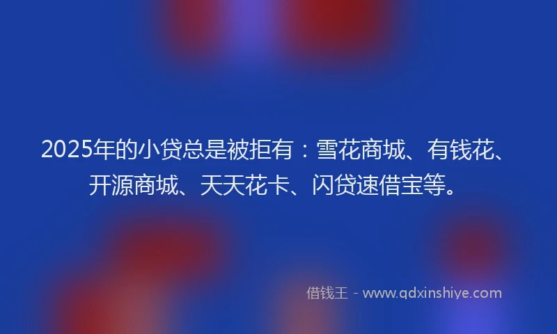 2025年的小贷总是被拒有：雪花商城、有钱花、开源商城、天天花卡、闪贷速借宝等。