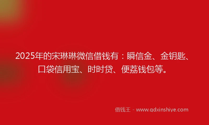 2025年的宋琳琳微信借钱有：瞬信金、金钥匙、口袋信用宝、时时贷、便荔钱包等。