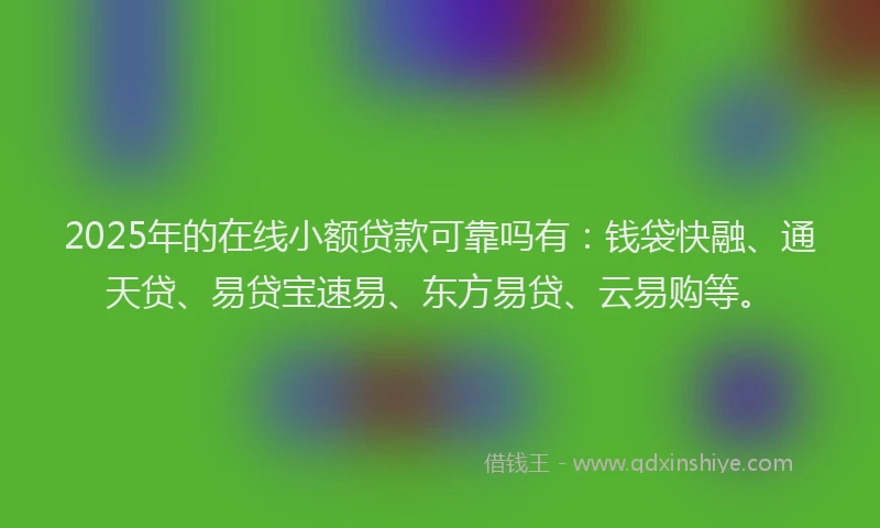 2025年的在线小额贷款可靠吗有：钱袋快融、通天贷、易贷宝速易、东方易贷、云易购等。