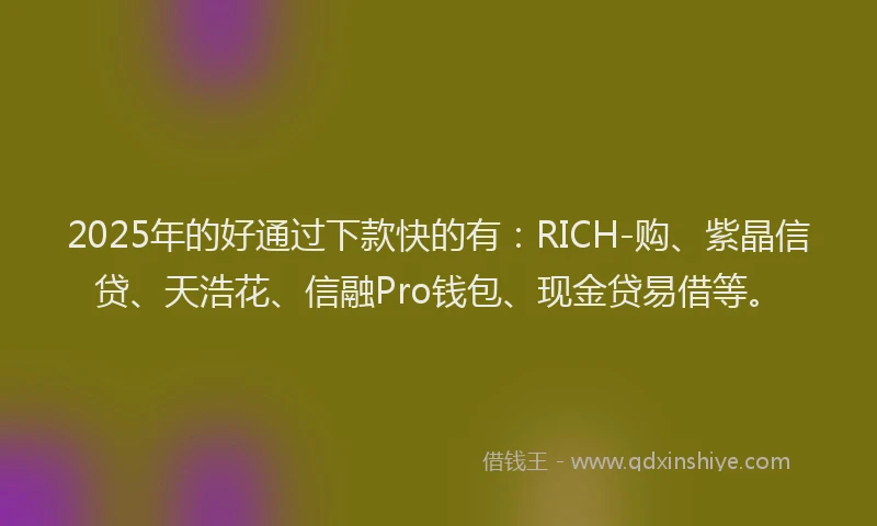 2025年的好通过下款快的有：RICH-购、紫晶信贷、天浩花、信融Pro钱包、现金贷易借等。