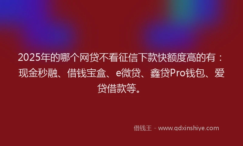 2025年的哪个网贷不看征信下款快额度高的有：现金秒融、借钱宝盒、e微贷、鑫贷Pro钱包、爱贷借款等。