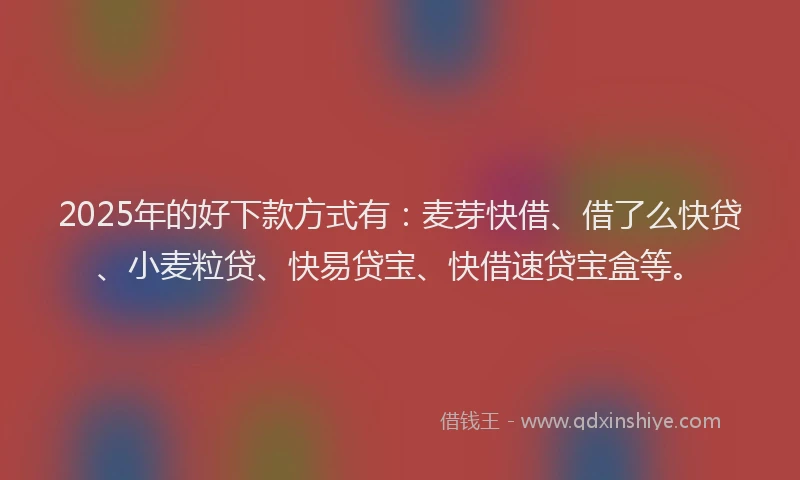 2025年的好下款方式有：麦芽快借、借了么快贷、小麦粒贷、快易贷宝、快借速贷宝盒等。