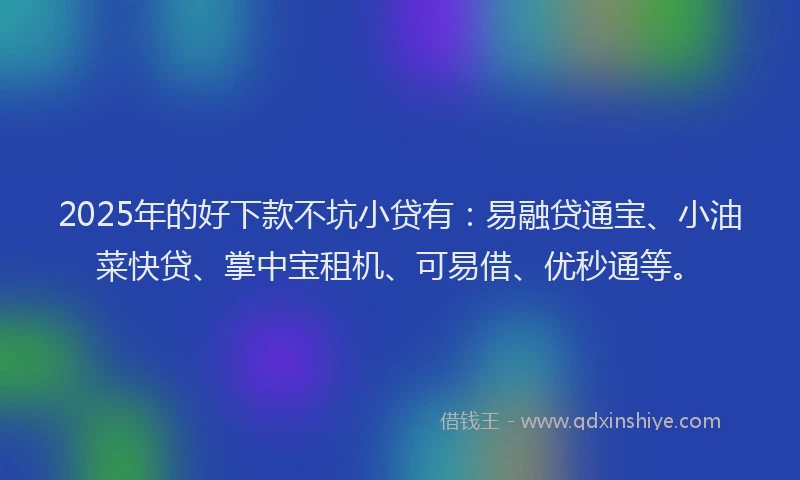 2025年的好下款不坑小贷有：易融贷通宝、小油菜快贷、掌中宝租机、可易借、优秒通等。