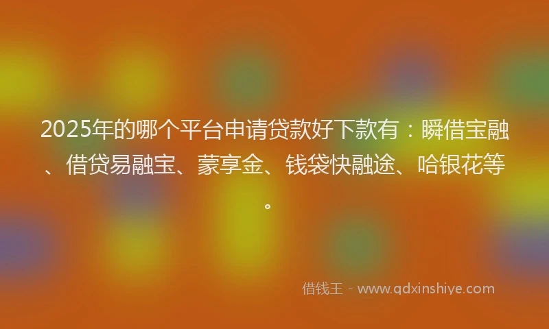 2025年的哪个平台申请贷款好下款有：瞬借宝融、借贷易融宝、蒙享金、钱袋快融途、哈银花等。