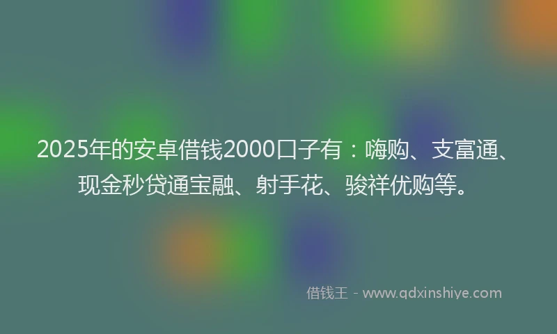 2025年的安卓借钱2000口子有：嗨购、支富通、现金秒贷通宝融、射手花、骏祥优购等。
