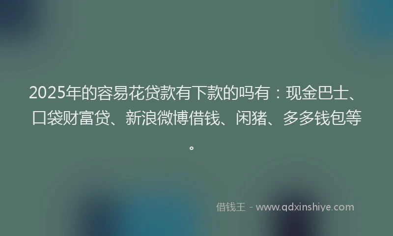 2025年的容易花贷款有下款的吗有：现金巴士、口袋财富贷、新浪微博借钱、闲猪、多多钱包等。