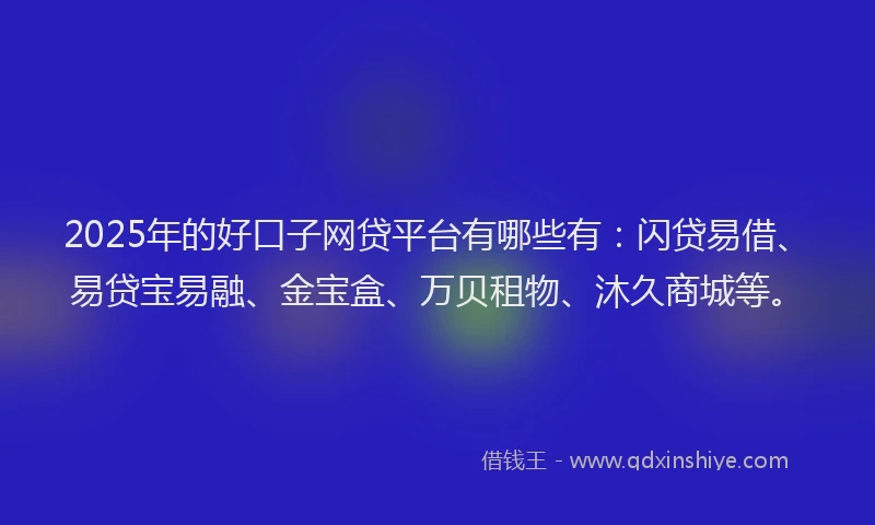 2025年的好口子网贷平台有哪些有：闪贷易借、易贷宝易融、金宝盒、万贝租物、沐久商城等。