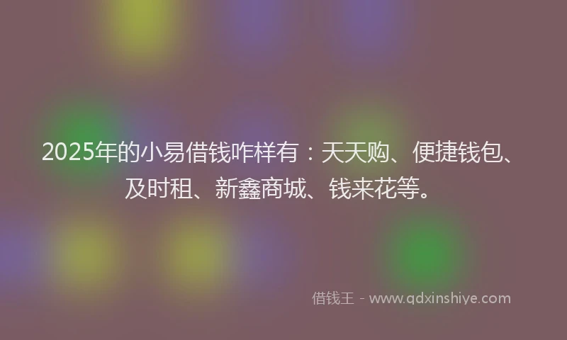 2025年的小易借钱咋样有：天天购、便捷钱包、及时租、新鑫商城、钱来花等。