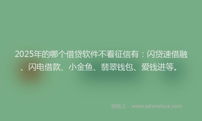 2025年的哪个借贷软件不看征信有：闪贷速借融、闪电借款、小金鱼、翡翠钱包、爱钱进等。