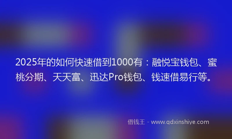 2025年的如何快速借到1000有：融悦宝钱包、蜜桃分期、天天富、迅达Pro钱包、钱速借易行等。