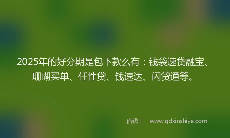2025年的好分期是包下款么有:钱袋速贷融宝、珊瑚买单、任性贷、钱速达、闪贷通等。