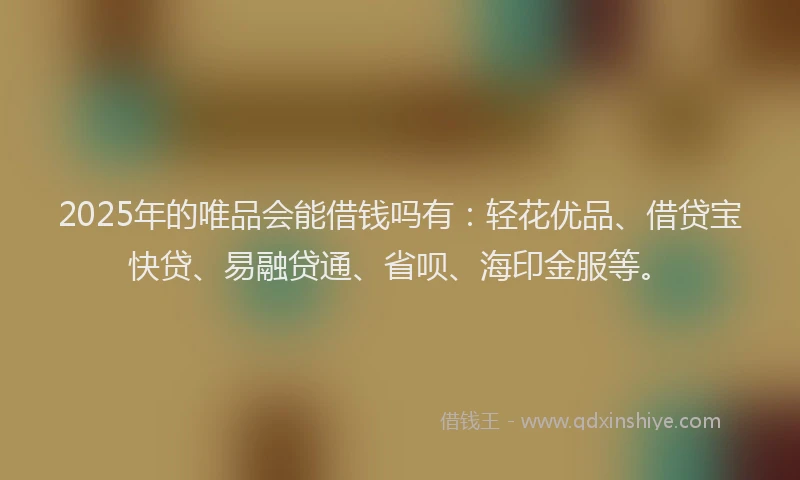 2025年的唯品会能借钱吗有：轻花优品、借贷宝快贷、易融贷通、省呗、海印金服等。