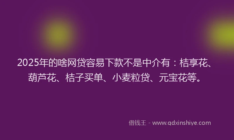 2025年的啥网贷容易下款不是中介有：桔享花、葫芦花、桔子买单、小麦粒贷、元宝花等。