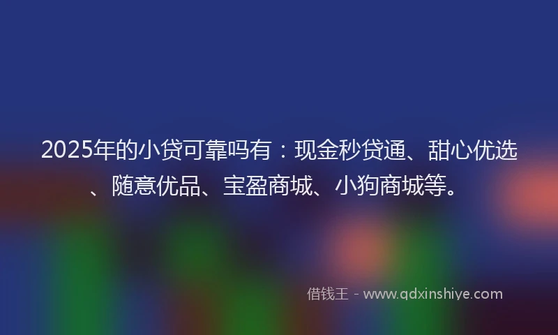 2025年的小贷可靠吗有：现金秒贷通、甜心优选、随意优品、宝盈商城、小狗商城等。