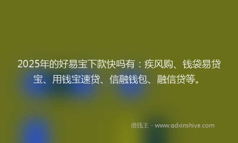 2025年的好易宝下款快吗有:疾风购、钱袋易贷宝、用钱宝速贷、信融钱包、融信贷等。