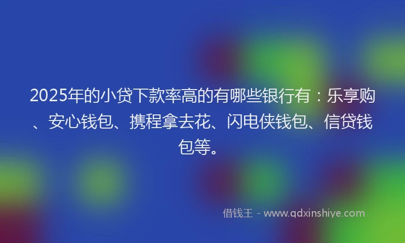 2025年的小贷下款率高的有哪些银行有：乐享购、安心钱包、携程拿去花、闪电侠钱包、信贷钱包等。