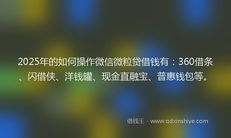 2025年的如何操作微信微粒贷借钱有:360借条、闪借侠、洋钱罐、现金直融宝、普惠钱包等。