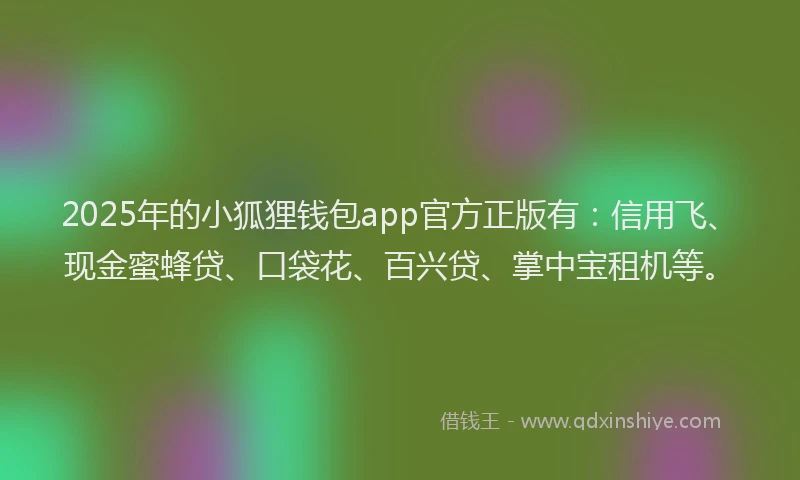 2025年的小狐狸钱包app官方正版有：信用飞、现金蜜蜂贷、口袋花、百兴贷、掌中宝租机等。