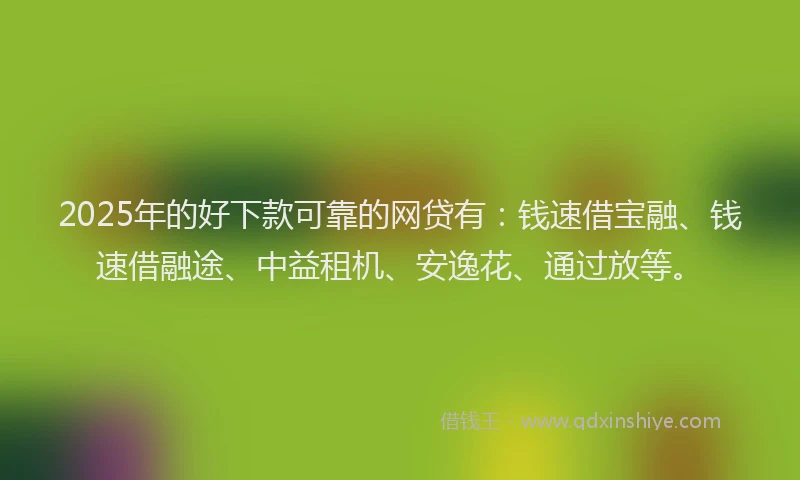 2025年的好下款可靠的网贷有：钱速借宝融、钱速借融途、中益租机、安逸花、通过放等。
