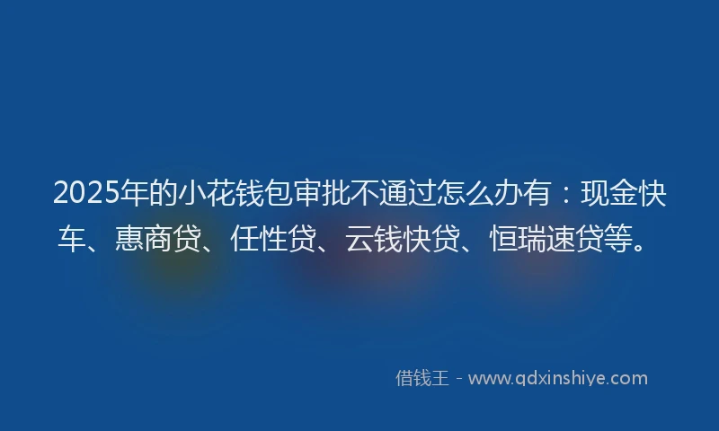 2025年的小花钱包审批不通过怎么办有：现金快车、惠商贷、任性贷、云钱快贷、恒瑞速贷等。