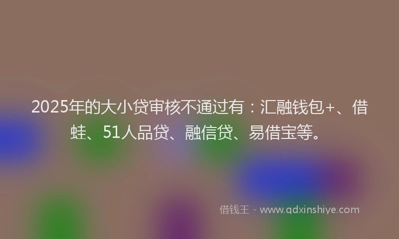 2025年的大小贷审核不通过有：汇融钱包+、借蛙、51人品贷、融信贷、易借宝等。