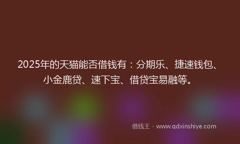 2025年的天猫能否借钱有：分期乐、捷速钱包、小金鹿贷、速下宝、借贷宝易融等。