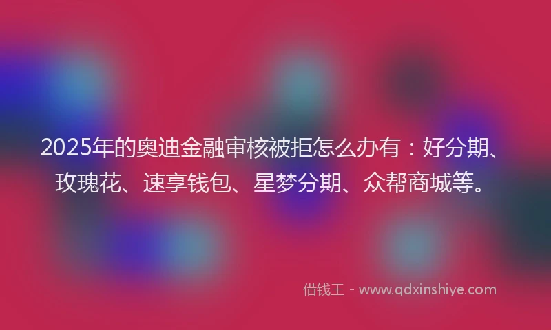 2025年的奥迪金融审核被拒怎么办有：好分期、玫瑰花、速享钱包、星梦分期、众帮商城等。