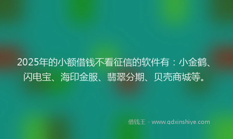 2025年的小额借钱不看征信的软件有：小金鹤、闪电宝、海印金服、翡翠分期、贝壳商城等。