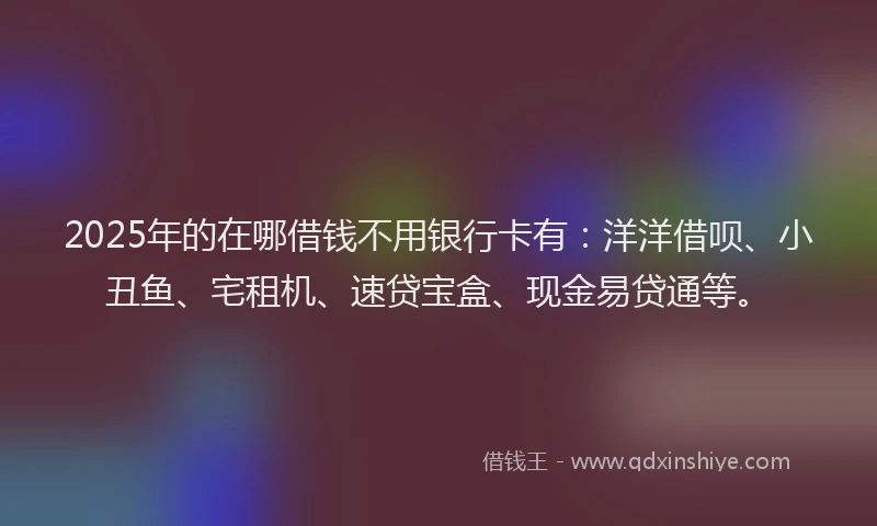 2025年的在哪借钱不用银行卡有：洋洋借呗、小丑鱼、宅租机、速贷宝盒、现金易贷通等。