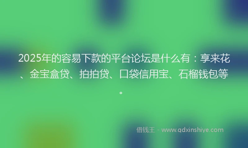 2025年的容易下款的平台论坛是什么有：享来花、金宝盒贷、拍拍贷、口袋信用宝、石榴钱包等。