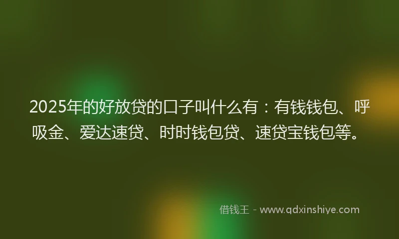2025年的好放贷的口子叫什么有:有钱钱包、呼吸金、爱达速贷、时时钱包贷、速贷宝钱包等。
