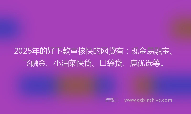 2025年的好下款审核快的网贷有：现金易融宝、飞融金、小油菜快贷、口袋贷、鹿优选等。