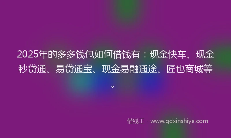 2025年的多多钱包如何借钱有：现金快车、现金秒贷通、易贷通宝、现金易融通途、匠也商城等。