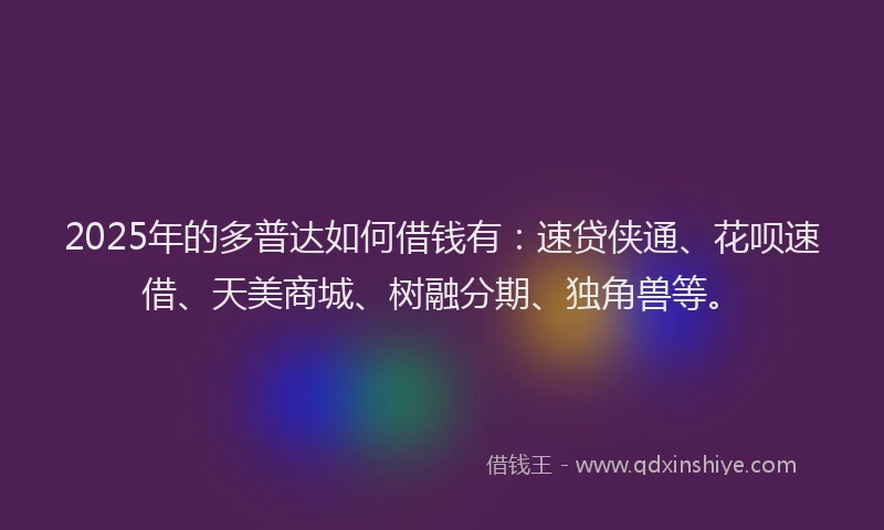 2025年的多普达如何借钱有：速贷侠通、花呗速借、天美商城、树融分期、独角兽等。