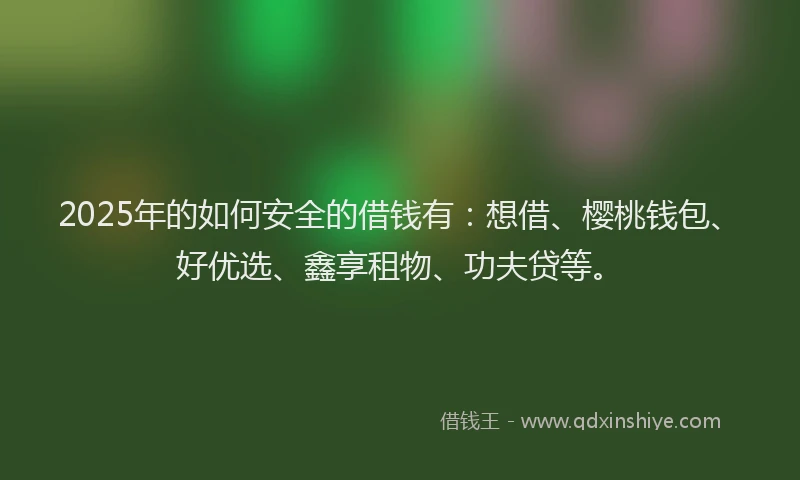 2025年的如何安全的借钱有：想借、樱桃钱包、好优选、鑫享租物、功夫贷等。